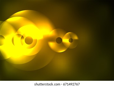 Glowing circles in the dark, futuristic vector abstract background design template