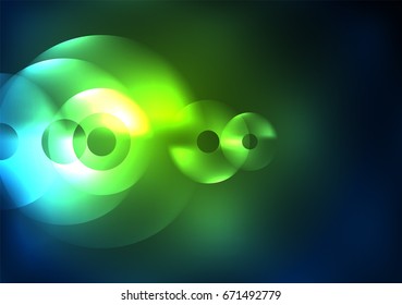 Glowing circles in the dark, futuristic vector abstract background design template