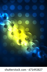 Glowing circles in the dark, futuristic vector abstract background design template