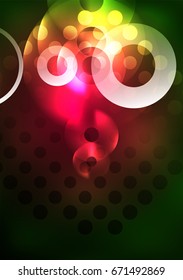 Glowing circles in the dark, futuristic vector abstract background design template