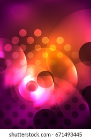 Glowing circles in the dark, futuristic vector abstract background design template