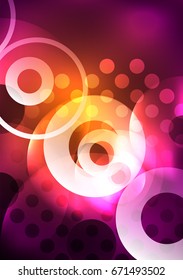 Glowing circles in the dark, futuristic vector abstract background design template