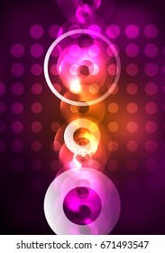 Glowing circles in the dark, futuristic vector abstract background design template