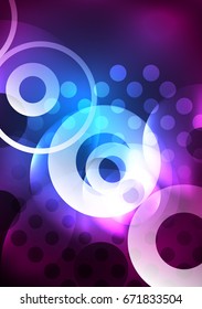 Círculos brillantes en la plantilla de diseño de fondo abstracto vectorial oscuro y futurista