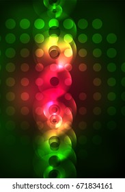 Glowing circles in the dark, futuristic vector abstract background design template