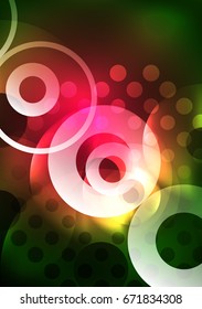Glowing circles in the dark, futuristic vector abstract background design template