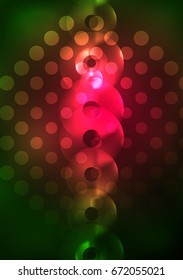 Glowing circles in the dark, futuristic vector abstract background design template