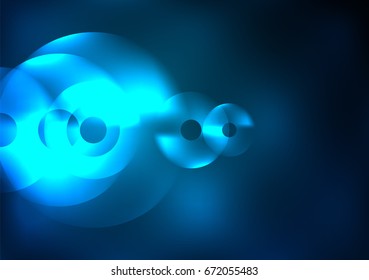 Glowing circles in the dark, futuristic vector abstract background design template