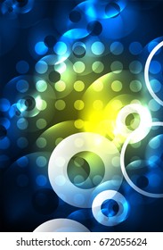 Círculos brillantes en la plantilla de diseño de fondo abstracto vectorial oscuro y futurista