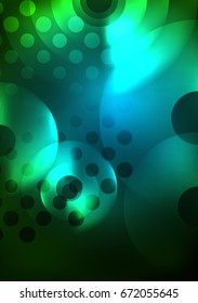 Glowing circles in the dark, futuristic vector abstract background design template