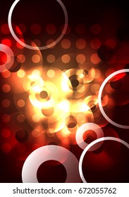 Círculos brillantes en la plantilla de diseño de fondo abstracto vectorial oscuro y futurista