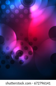 Glowing circles in the dark, futuristic vector abstract background design template