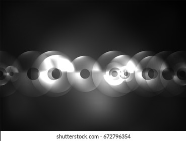 Glowing circles in the dark, futuristic vector abstract background design template