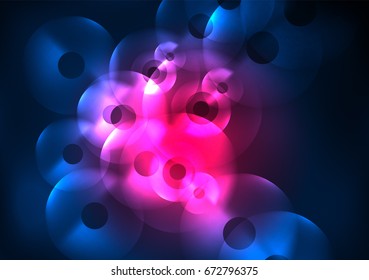 Glowing circles in the dark, futuristic vector abstract background design template