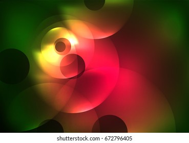 Círculos brillantes en la plantilla de diseño de fondo abstracto vectorial oscuro y futurista