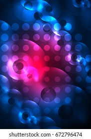 Glowing circles in the dark, futuristic vector abstract background design template