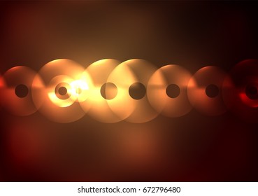 Glowing circles in the dark, futuristic vector abstract background design template