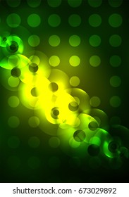 Glowing circles in the dark, futuristic vector abstract background design template
