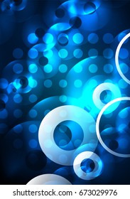 Círculos brillantes en la plantilla de diseño de fondo abstracto vectorial oscuro y futurista