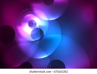 Glowing circles in the dark, futuristic vector abstract background design template