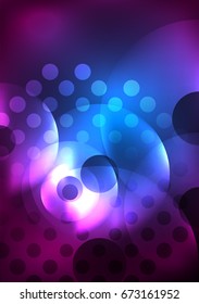 Círculos brillantes en la plantilla de diseño de fondo abstracto vectorial oscuro y futurista