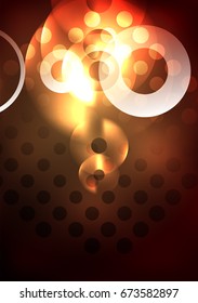 Glowing circles in the dark, futuristic vector abstract background design template