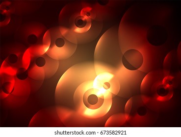 Glowing circles in the dark, futuristic vector abstract background design template
