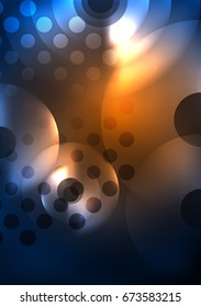 Glowing circles in the dark, futuristic vector abstract background design template