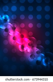 Glowing circles in the dark, futuristic vector abstract background design template