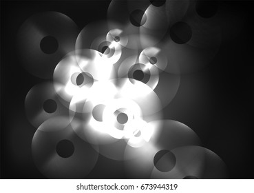 Glowing circles in the dark, futuristic vector abstract background design template