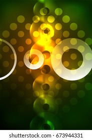 Glowing circles in the dark, futuristic vector abstract background design template