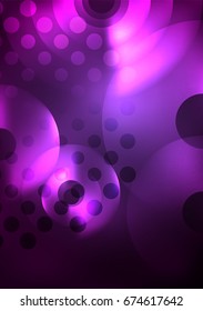Glowing circles in the dark, futuristic vector abstract background design template