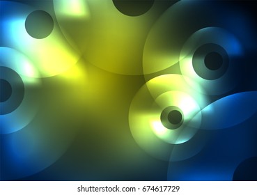 Glowing circles in the dark, futuristic vector abstract background design template