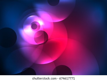 Glowing circles in the dark, futuristic vector abstract background design template