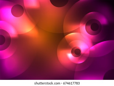 Glowing circles in the dark, futuristic vector abstract background design template