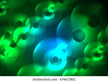Círculos brillantes en la plantilla de diseño de fondo abstracto vectorial oscuro y futurista