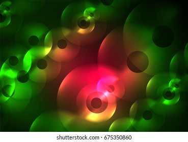 Círculos brillantes en la plantilla de diseño de fondo abstracto vectorial oscuro y futurista