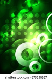 Glowing circles in the dark, futuristic vector abstract background design template