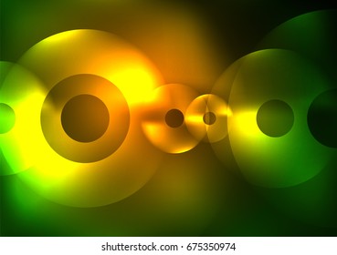 Glowing circles in the dark, futuristic vector abstract background design template