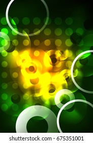 Glowing circles in the dark, futuristic vector abstract background design template