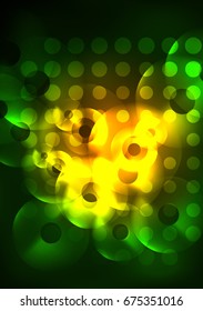 Glowing circles in the dark, futuristic vector abstract background design template