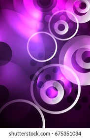 Glowing circles in the dark, futuristic vector abstract background design template