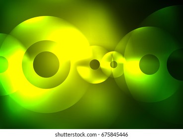 Glowing circles in the dark, futuristic vector abstract background design template