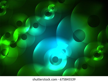Círculos brillantes en la plantilla de diseño de fondo abstracto vectorial oscuro y futurista