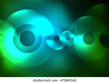 Glowing circles in the dark, futuristic vector abstract background design template