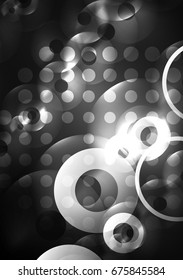 Glowing circles in the dark, futuristic vector abstract background design template