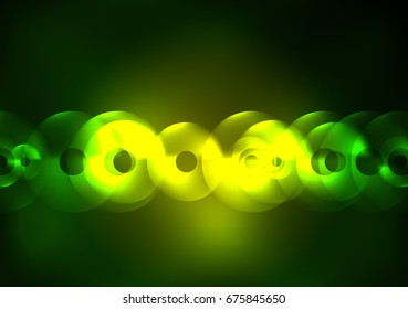 Glowing circles in the dark, futuristic vector abstract background design template