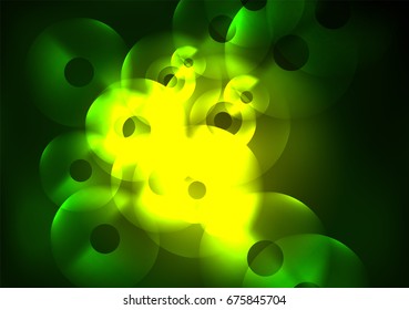 Glowing circles in the dark, futuristic vector abstract background design template