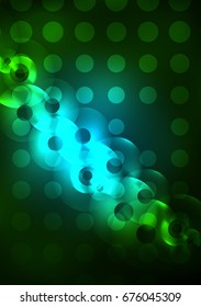 Glowing circles in the dark, futuristic vector abstract background design template