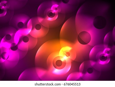 Glowing circles in the dark, futuristic vector abstract background design template